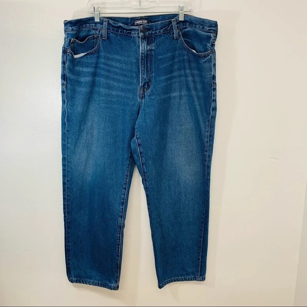 Lands End Mens Square Rigger Denim Jeans Relaxed Fit Size 44 Straight Blue 27